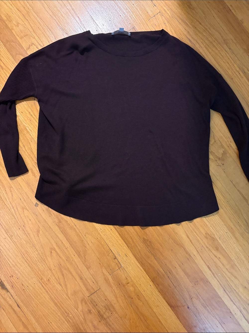 LOFT Maroon Rib-Sleeve Crewneck Pullover